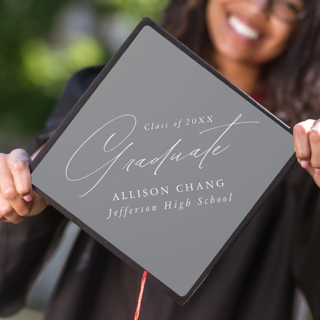 Elegant Minimalist Grey Graduation Cap Topper (Creator Uploaded)