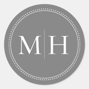 Elegant Minimalist Grey Monogram Dotted Border Classic Round Sticker