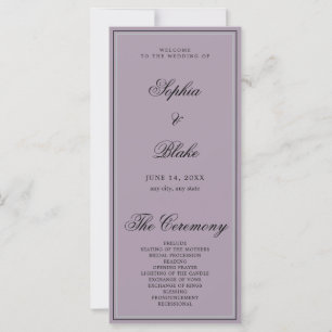 Elegant Minimalist Grey Purple Wedding Program