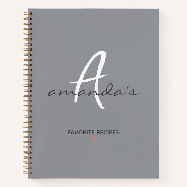 Elegant Minimalist Grey Recipe  Notebook (Front)
