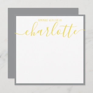 Elegant Minimalist Grey Strip Yellow Script Name Card
