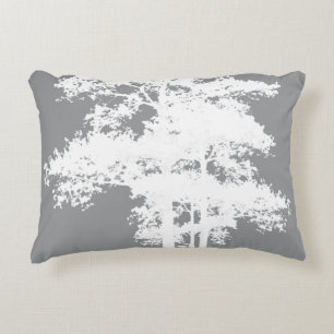 Elegant minimalist grey white tree silhouettes   accent pillow