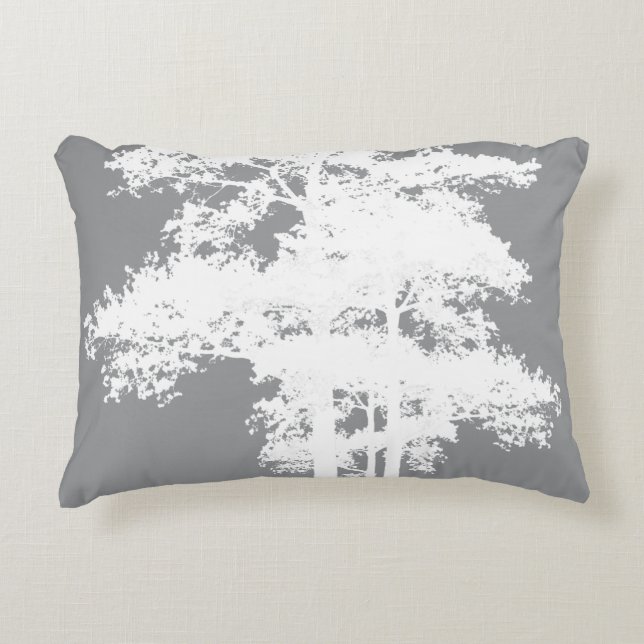 Elegant minimalist grey white tree silhouettes   accent pillow (Front)