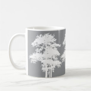 Elegant minimalist grey white tree silhouettes coffee mug