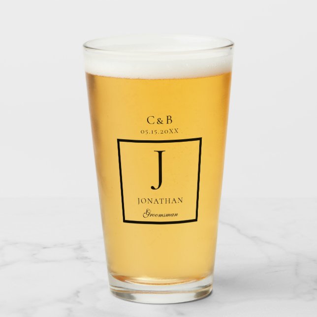 Elegant Minimalist Groomsman Monogram script Glass (Front Filled)