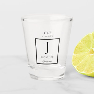 Elegant Minimalist Groomsman Monogram script Shot Glass