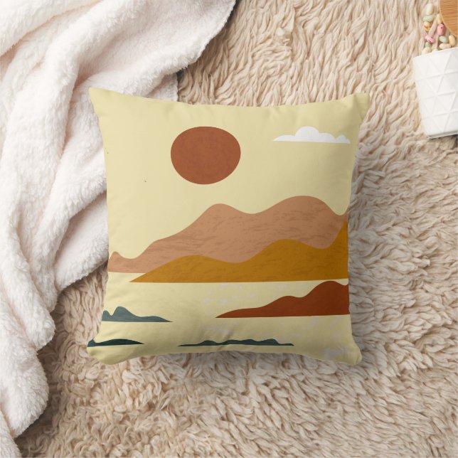 Elegant Minimalist Hand draw Abstract Landscape  Throw Pillow (Blanket)