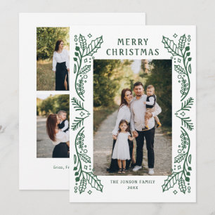 Elegant Minimalist Hand Drawn Christmas 3 Photo Holiday Card