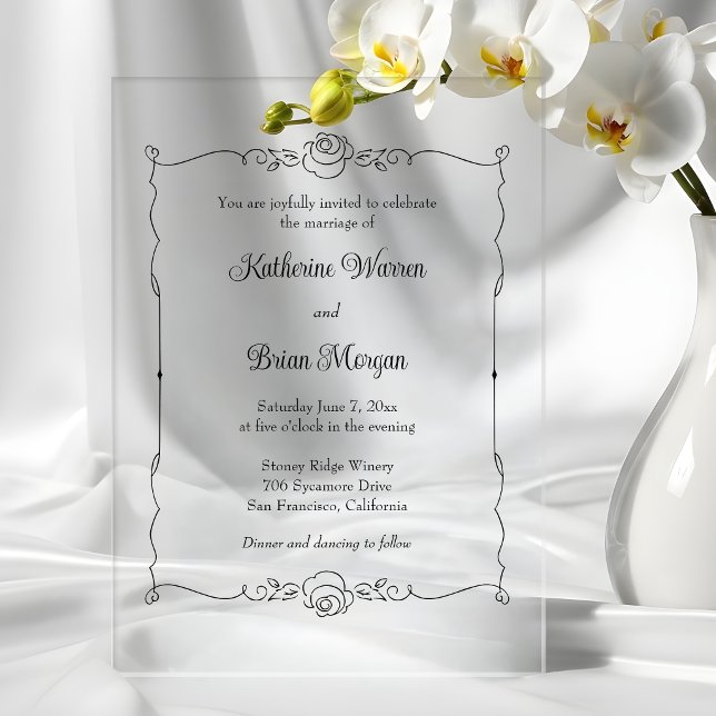 Elegant Minimalist Hand Drawn Rose Frame Acrylic Invitations (Creator Uploaded)