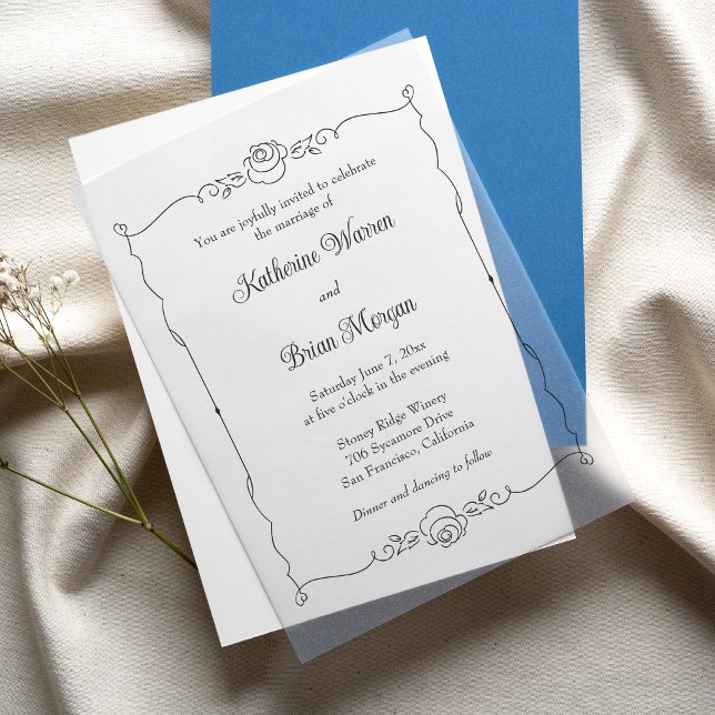 Elegant Minimalist Hand Drawn Rose Frame Vellum Invitations (Creator Uploaded)