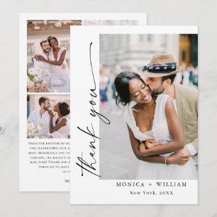 Elegant Minimalist Handwriting Wedding 5 Photo Thank You Card