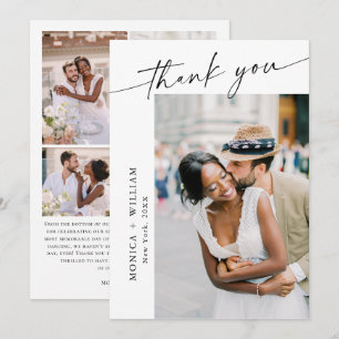 Elegant Minimalist Handwriting Wedding 5 Photo Thank You Card