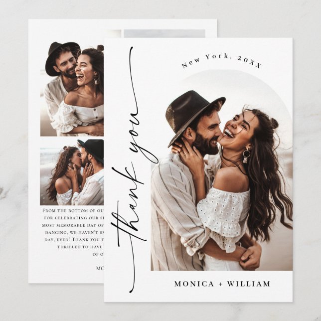 Elegant Minimalist Handwriting Wedding 5 Photo Thank You Card (Front/Back)