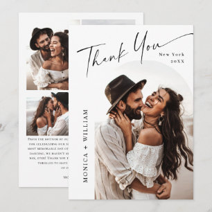 Elegant Minimalist Handwriting Wedding 5 Photo Thank You Card