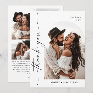 Elegant Minimalist Handwriting Wedding 5 Photo Thank You Card