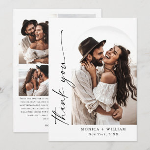 Elegant Minimalist Handwriting Wedding 5 Photo Thank You Card