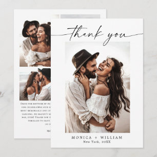Elegant Minimalist Handwriting Wedding 5 Photo Thank You Card