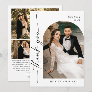 Elegant Minimalist Handwriting Wedding 5 Photo Thank You Card