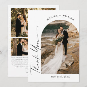 Elegant Minimalist Handwriting Wedding 5 Photo Thank You Card