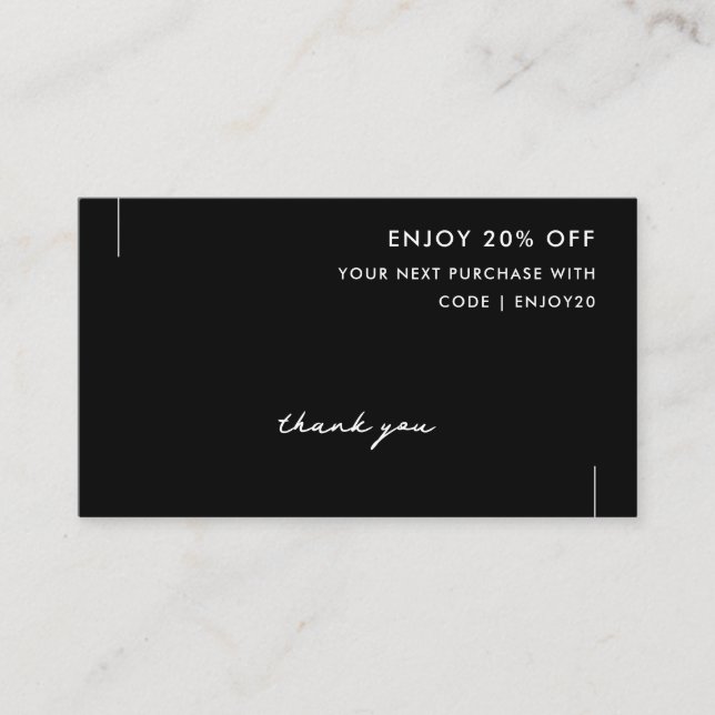 Elegant Minimalist Handwritten Thank You Black Discount Card (Front)