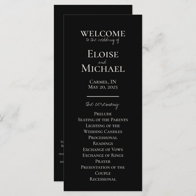 Elegant Minimalist Handwritten Wedding Program (Front/Back)