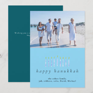 Elegant Minimalist Happy Hanukkah Family 1 Photo Holiday Card