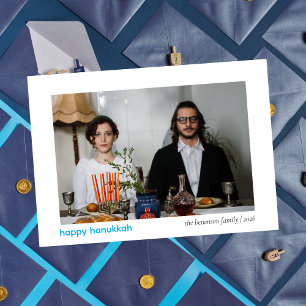 Elegant Minimalist Happy Hanukkah Family 1 Photo Holiday Card