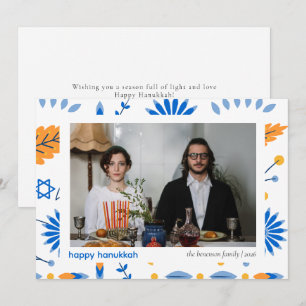 Elegant Minimalist Happy Hanukkah Family 1 Photo Holiday Card