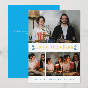 Elegant Minimalist Happy Hanukkah Family 4 Photo Holiday Card