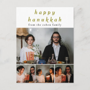 Elegant Minimalist Happy Hanukkah Family 4 Photo Holiday Postcard