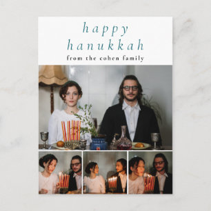 Elegant Minimalist Happy Hanukkah Family 4 Photo Holiday Postcard