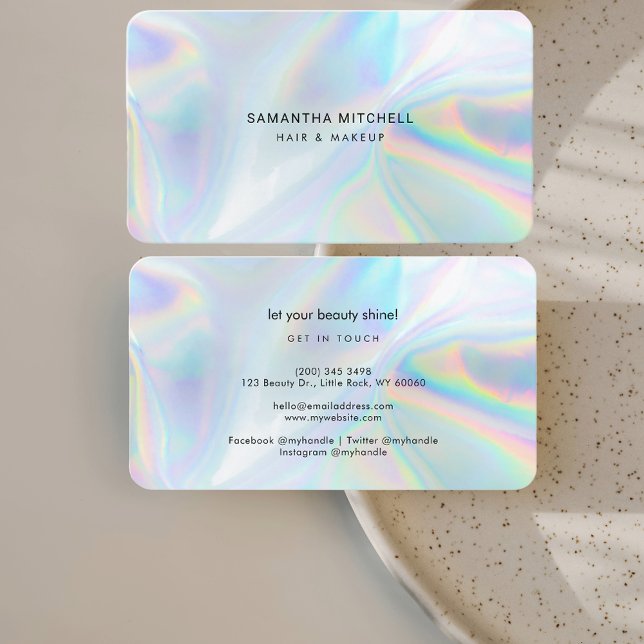 Elegant Minimalist Holographic Hair Makeup Business Card (Holographic Hair and Makeup Business Card)
