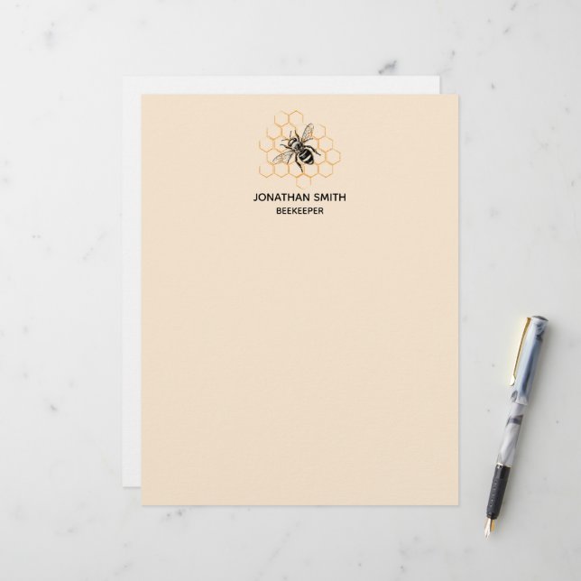 Elegant & Minimalist Honey Beekeeper Letterhead (Front/Back In Situ)