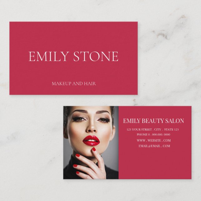 Elegant Minimalist Hot Pink Professional photo Business Card (Front/Back)