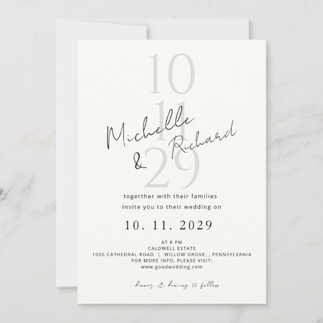 Elegant Minimalist Ivory Bold Script Wedding  Invitation (Front)