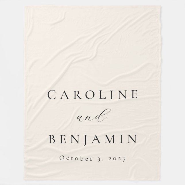 Elegant Minimalist Ivory Cream Calligraphy Wedding Fleece Blanket (Front)