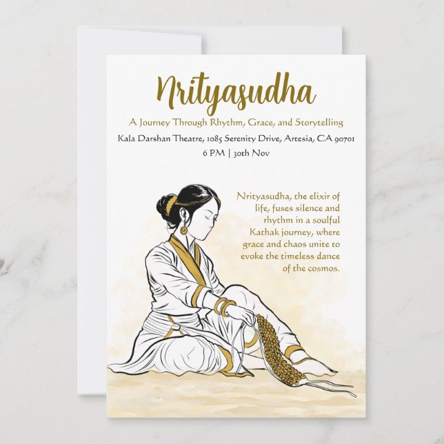 Elegant Minimalist Kathak Dance Program Invitation (Front)