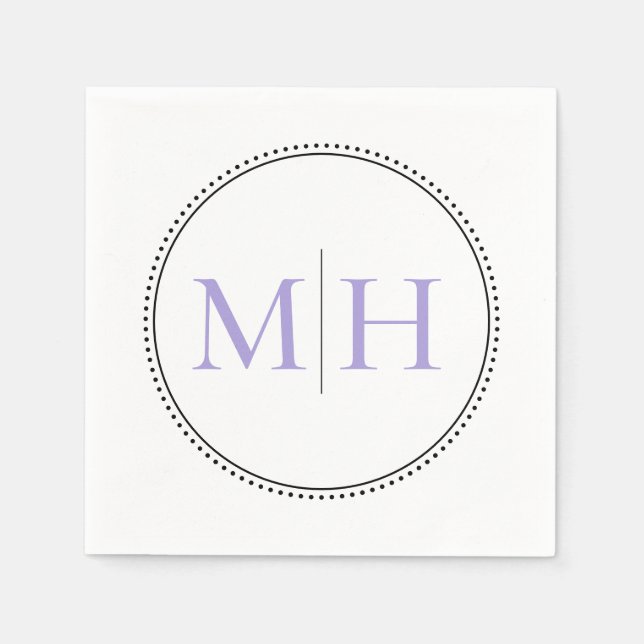 Elegant Minimalist Lavender Monogram Wedding Napkin (Front)