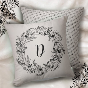 Elegant minimalist leafy wreath D Throw Pillow