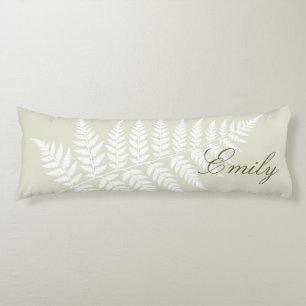Elegant Minimalist Light Green White Fern Body Pillow