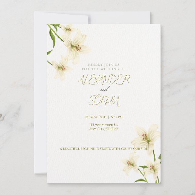 ELEGANT MINIMALIST LILY WEDDING INVITATION  (Devant)