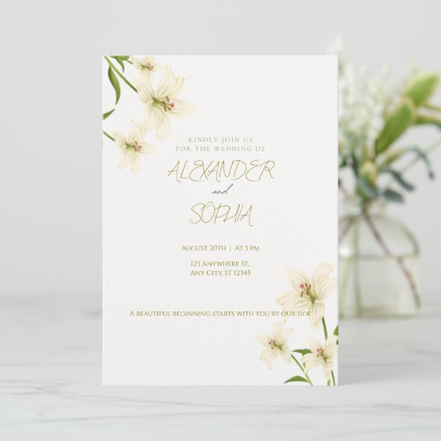 ELEGANT MINIMALIST LILY WEDDING INVITATION  (Debout devant)