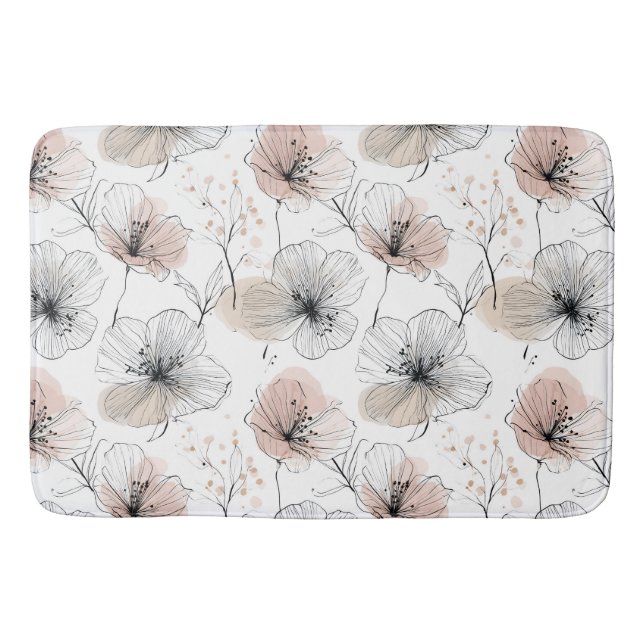 Elegant Minimalist Line Art Floral Pattern Bath Mat (Front)