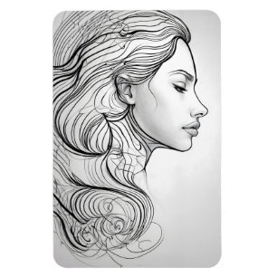 Elegant Minimalist Line Art Portrait Magnet