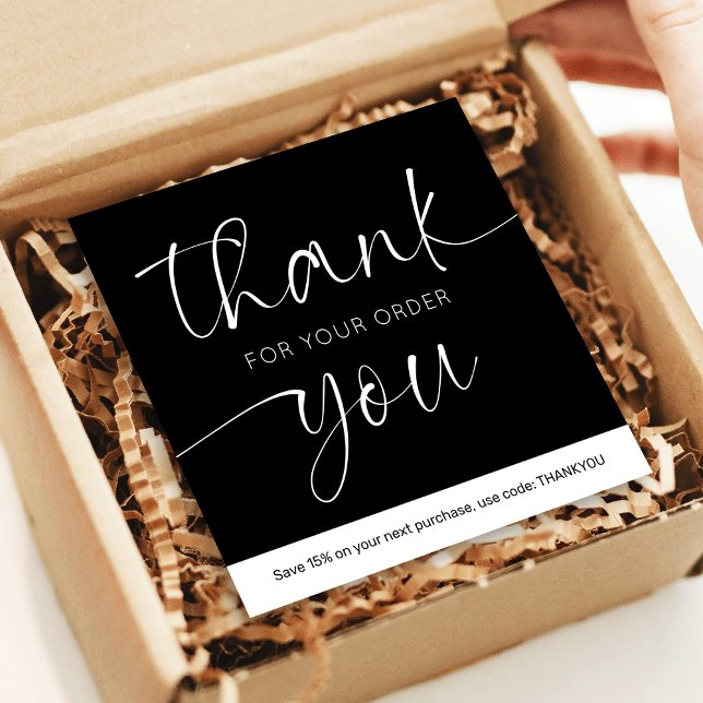 Elegant Minimalist Logo Thank You For Order Simple Card (Elegant thank you for order cards in black and white with space for your logo and custom text)