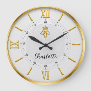 Elegant Minimalist Luxury White & Gold Large Clock
