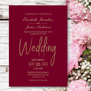 Elegant Minimalist Magenta Gold Wedding Invitation