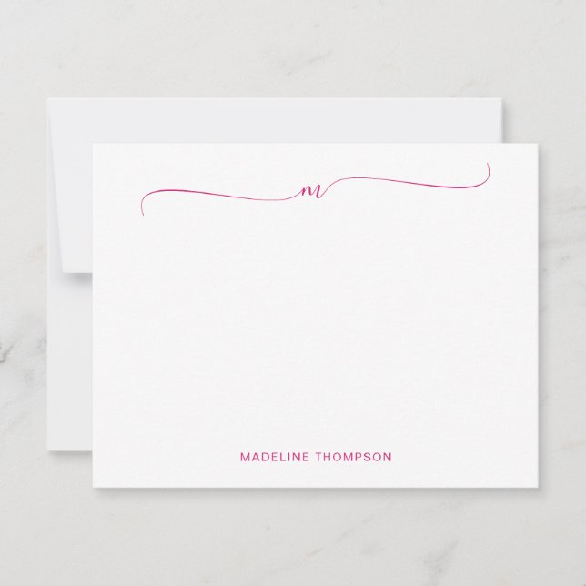 Elegant Minimalist Magenta Monogram Calligraphy  Card (Front)