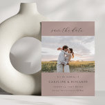 Elegant Minimalist Mauve Muted Rose Wedding Photo Save The Date<br><div class="desc">Announce your special day with this modern and minimalist save the date card featuring your favourite photo. The neutral colour palette and elegant handwritten script create a timeless and sophisticated look. Perfect for weddings, destination weddings, and elopements, this personalized save the date is an effortless way to share your exciting...</div>