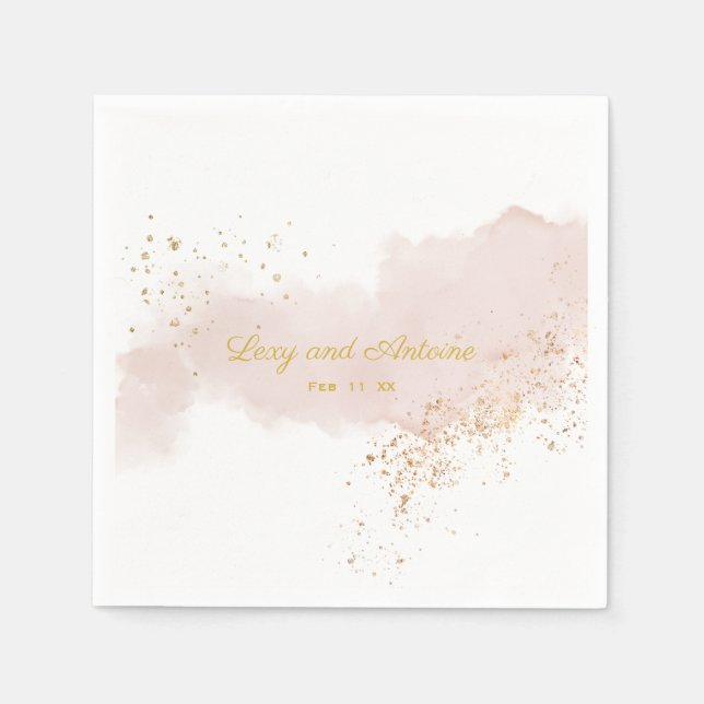 Elegant Minimalist Mauve Watercolor Gold Splatter Napkin (Front)
